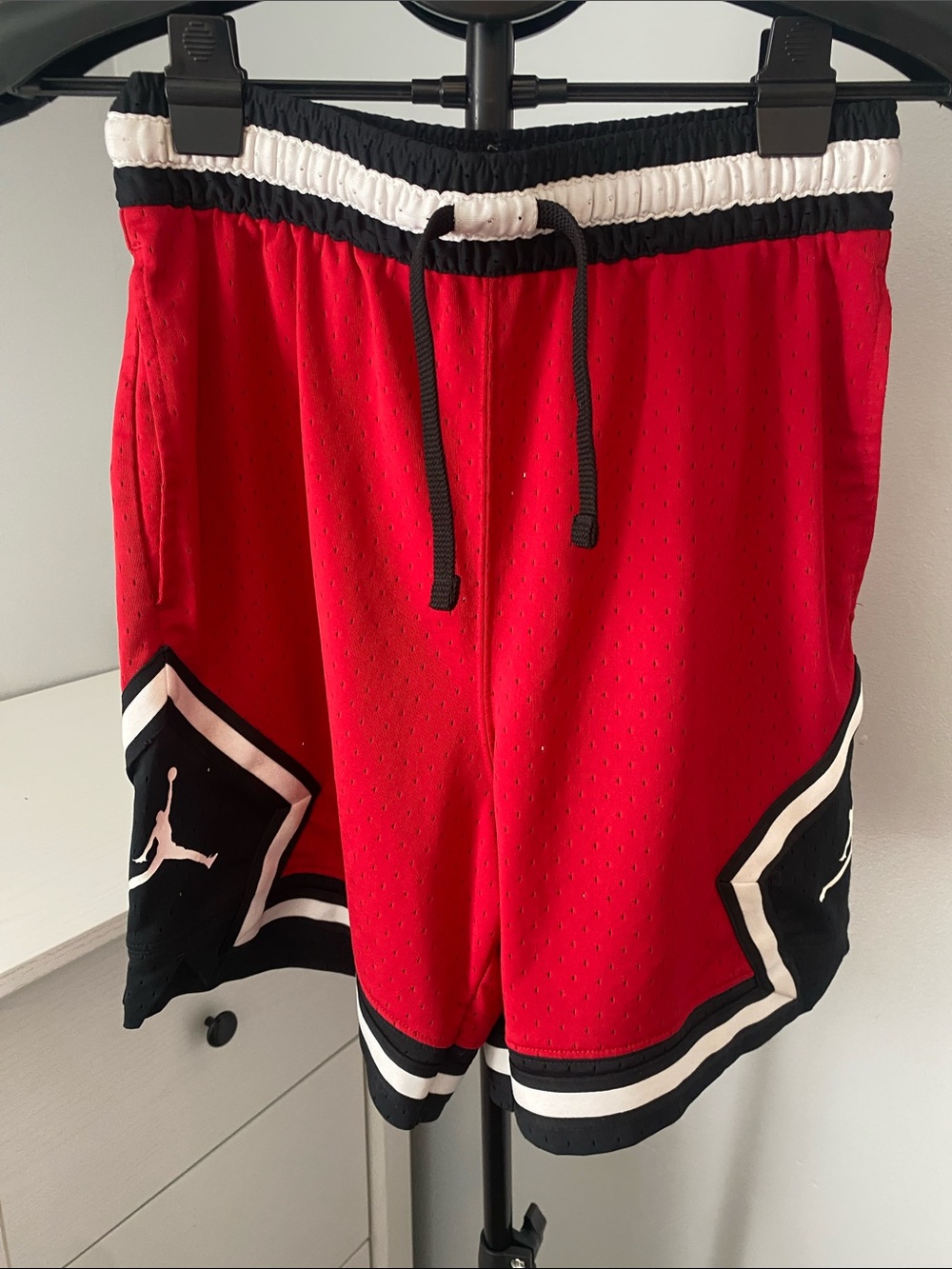 Jordan Red Basketball Shorts with Black & White Trim